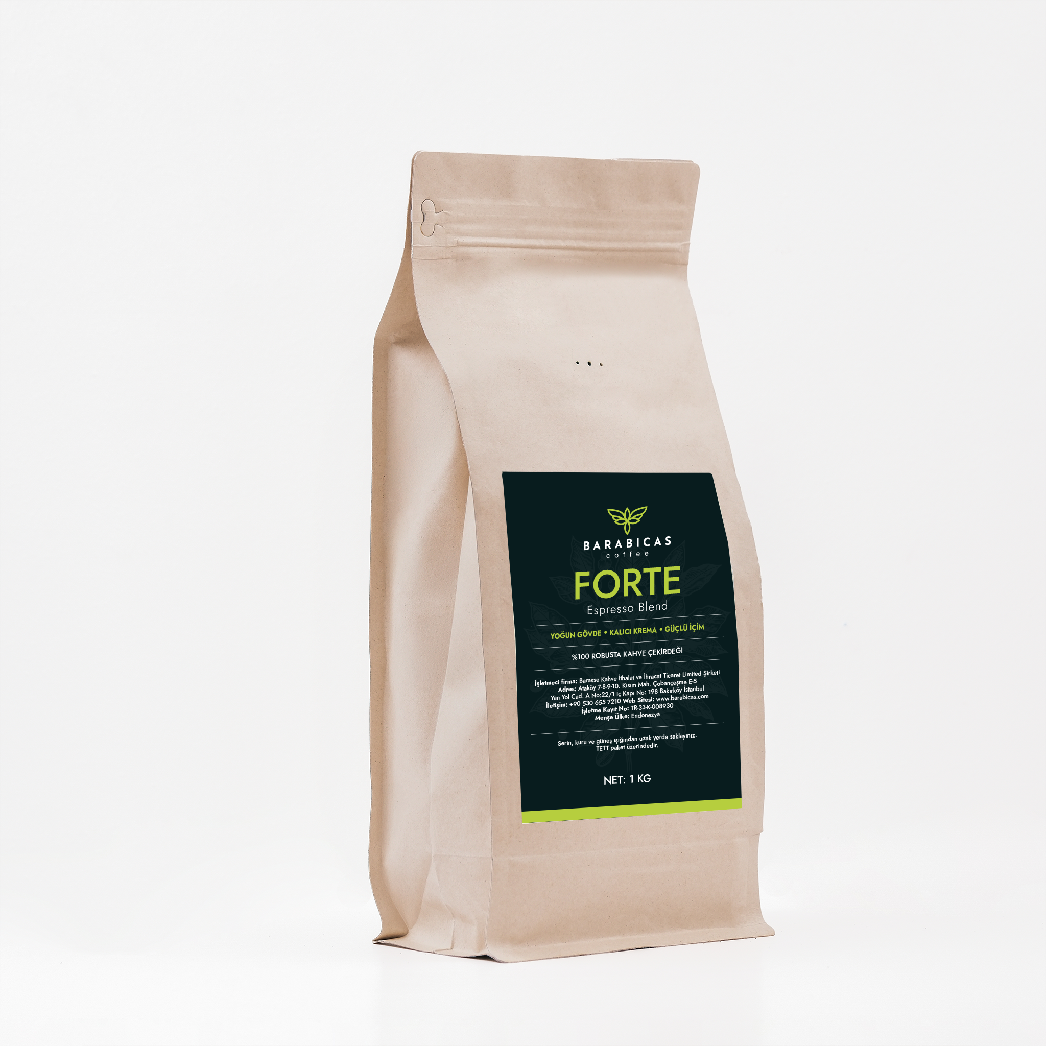 FORTE - 100% Robusta - Espresso Blend - Çekirdek Kahve- 1 Kg