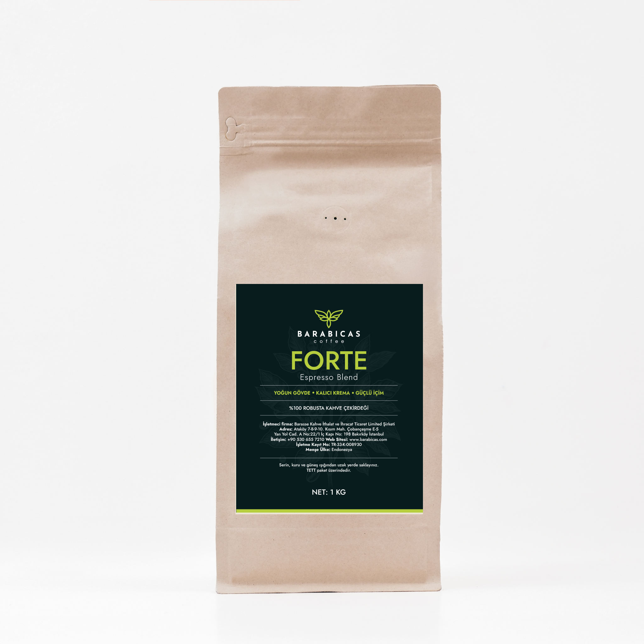 FORTE - 100% Robusta - Espresso Blend - Çekirdek Kahve- 1 Kg