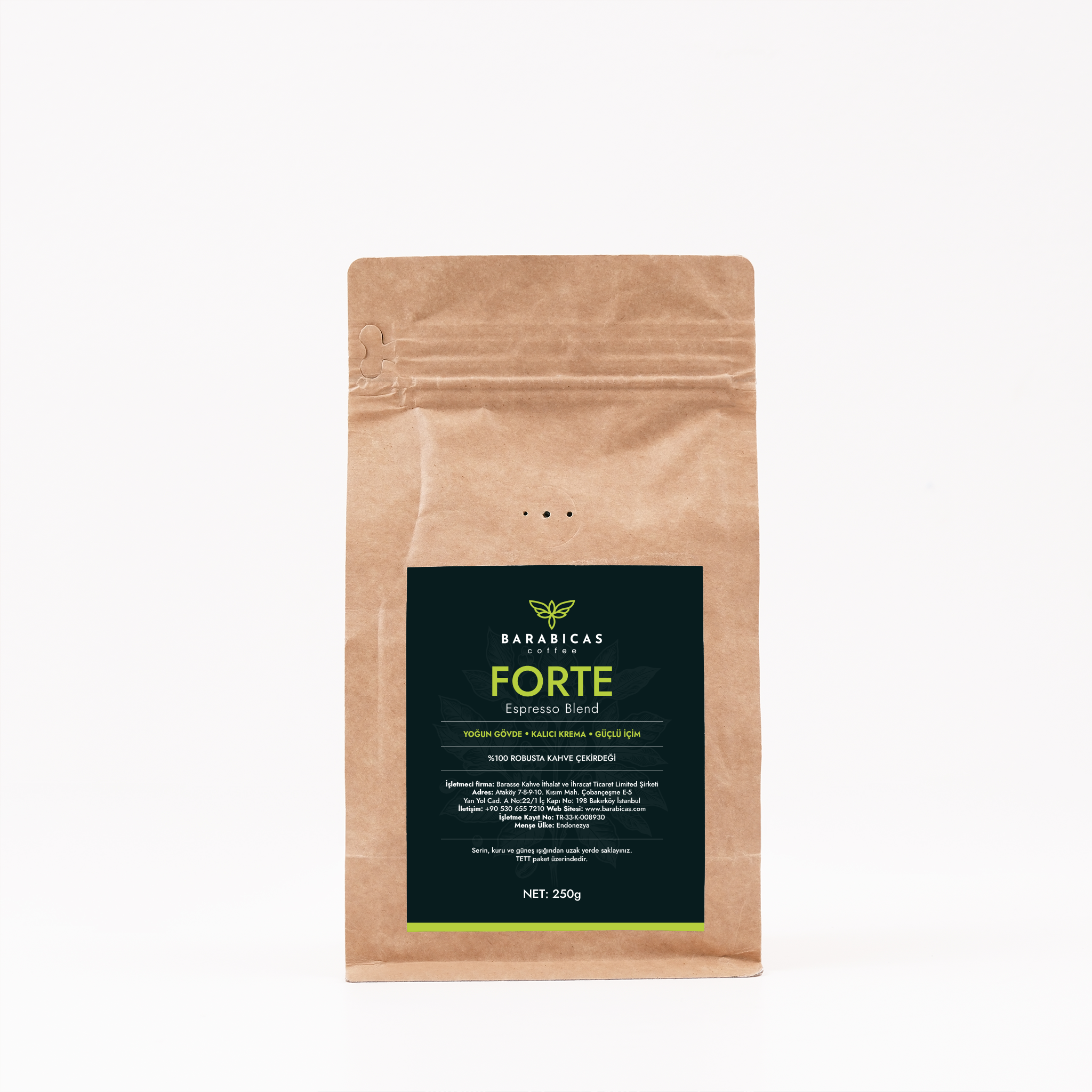 FORTE - 100% Robusta - Espresso Blend - Çekirdek Kahve- 250gr
