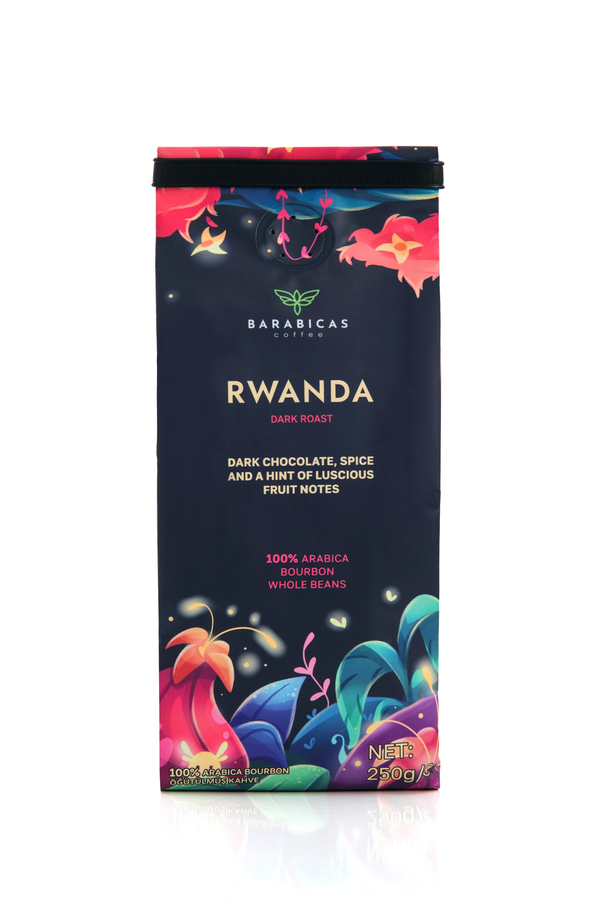 Rwanda 100% Arabica Bourbon Dark Roast Çekirdek Kahve  250g Ön Yüz