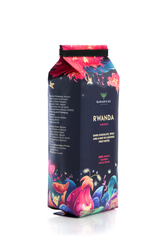 Rwanda 100% Arabica Bourbon Dark Roast Çekirdek Kahve  250g Soldan Görünüm