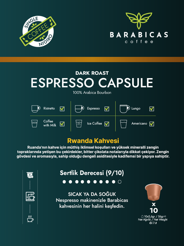 BARABICAS Coffee – Rwanda Espresso Capsules - Dark Roast - 10lu Paket