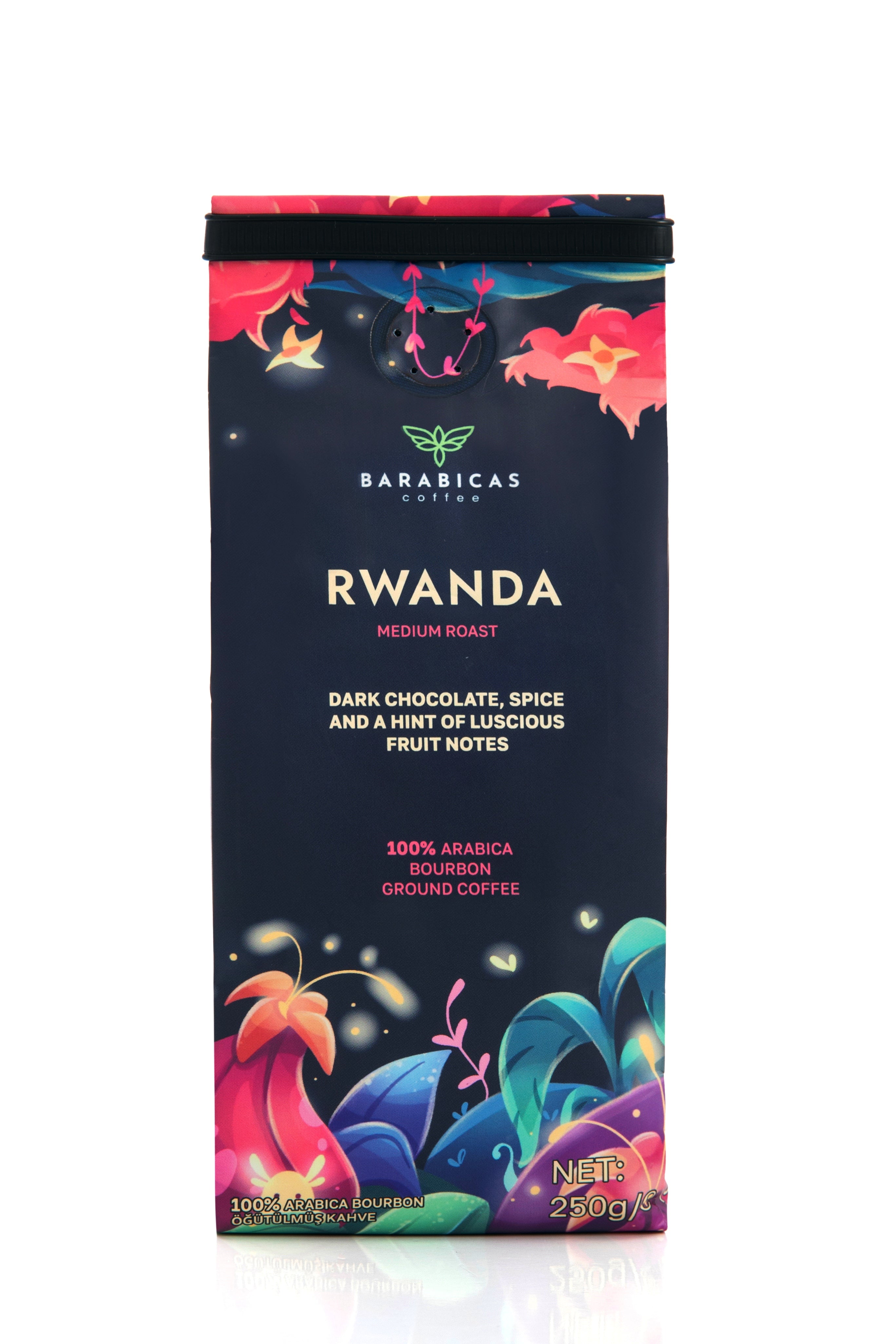 Rwanda 100% Arabica Bourbon Medium Roast Öğütülmüş Kahve 250g Paket Detayı